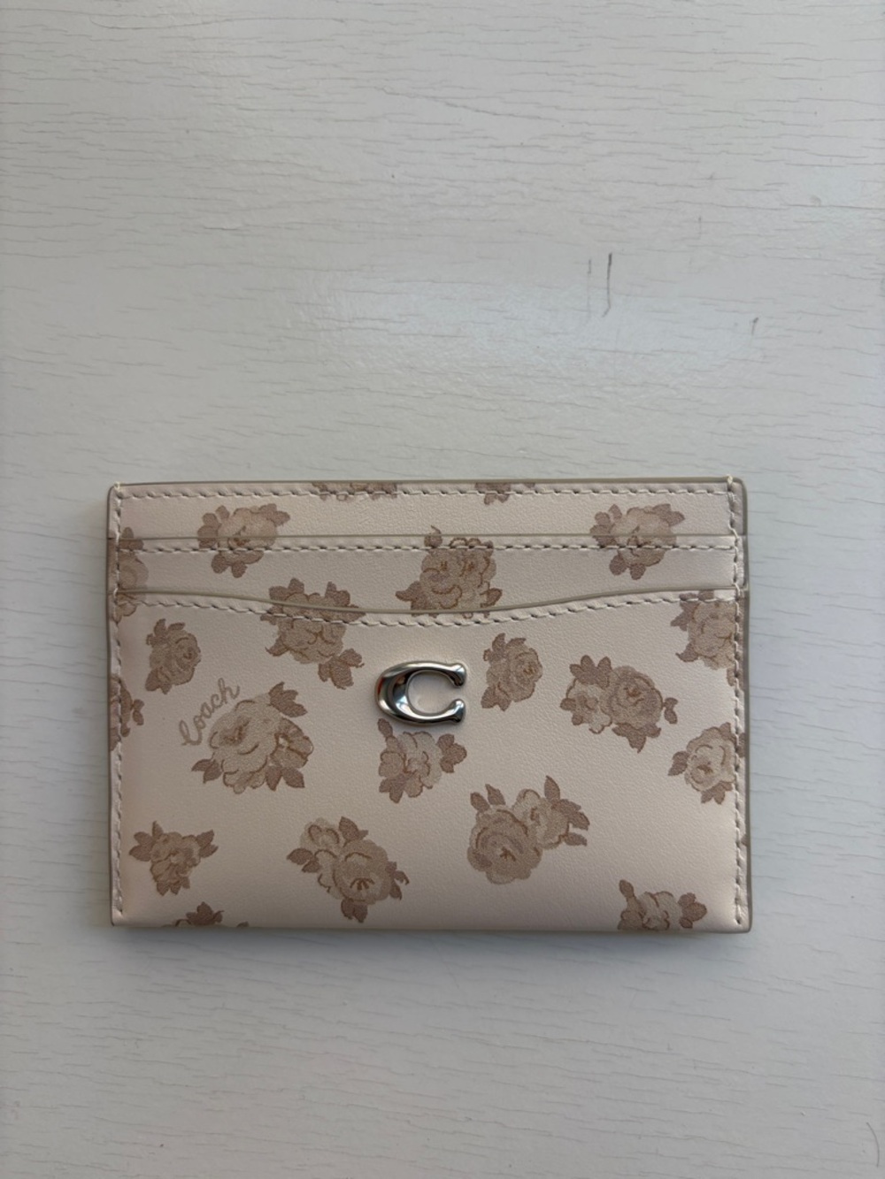 Coach Leather Cream Floral Skim ID Card Case Wallet - Picture 4 of 10